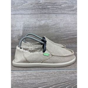 Sanuk Donna Hemp Chill Slip-On Women’s Sz 8 Natural Beige Fleece Lined Loafers